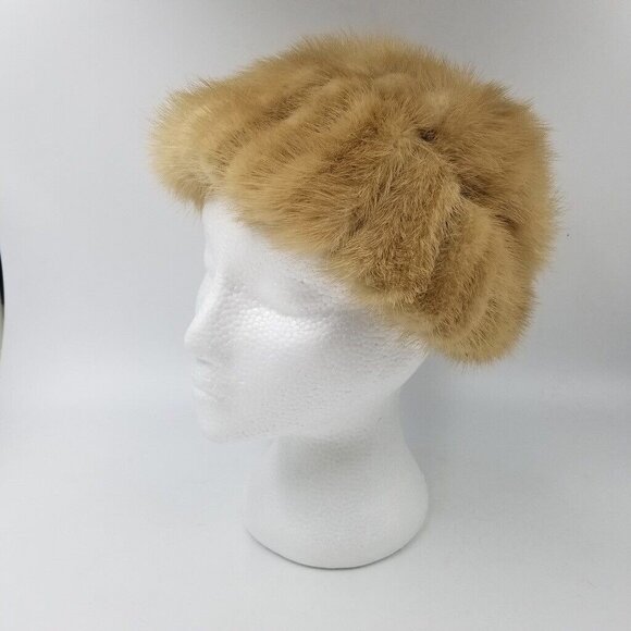 Vintage 60s Jordan Marsh Boston Mink Hat Blonde Brown Fur Beanie 7" - Picture 1 of 6